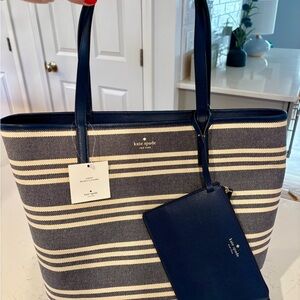 Kate Spade Arch Place Reversible Striped Tote with Pouch - NWT